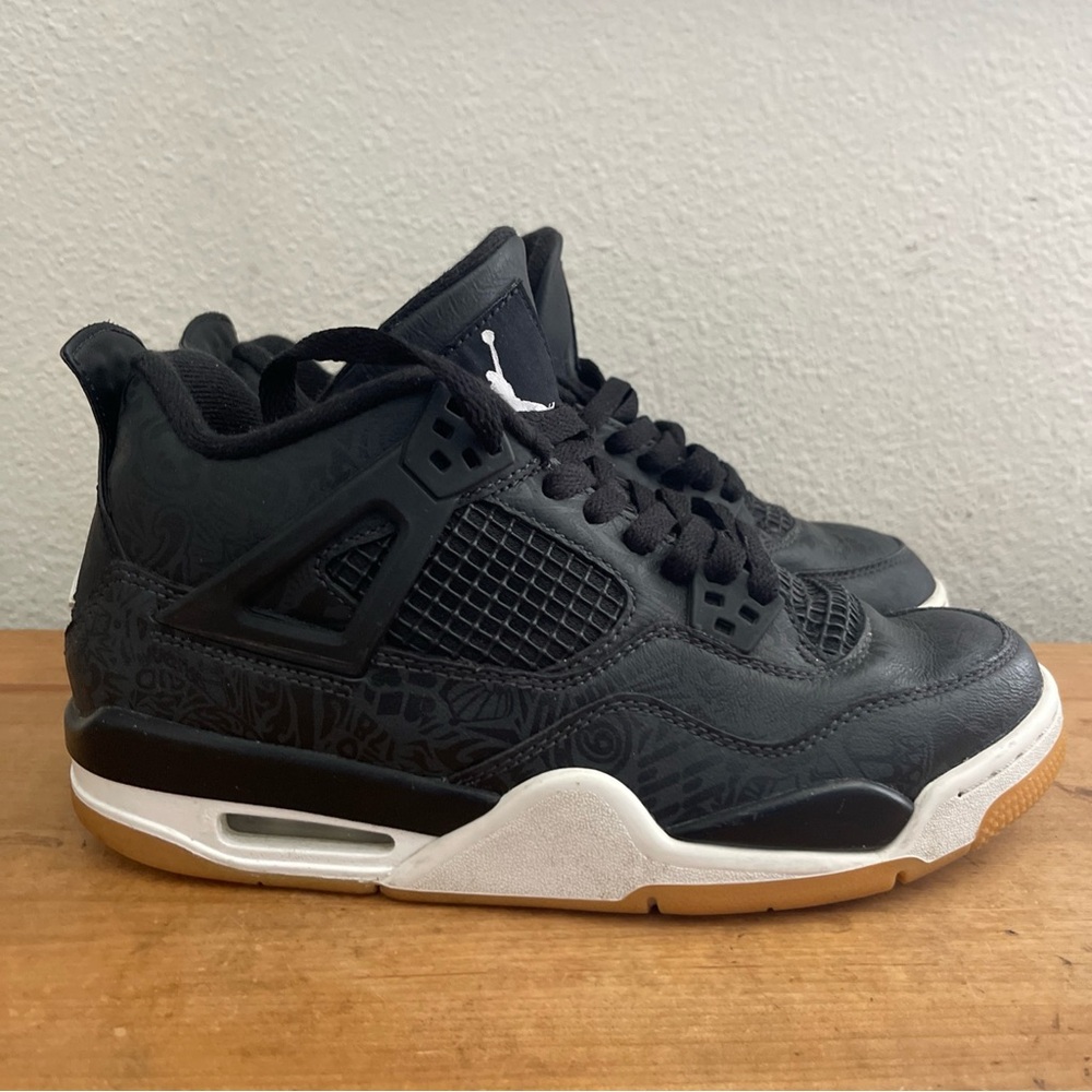 Nike Air Jordan 4 Laser Black Gum 2018 C12970-001  Mid Top Sneakers Sz 7Y